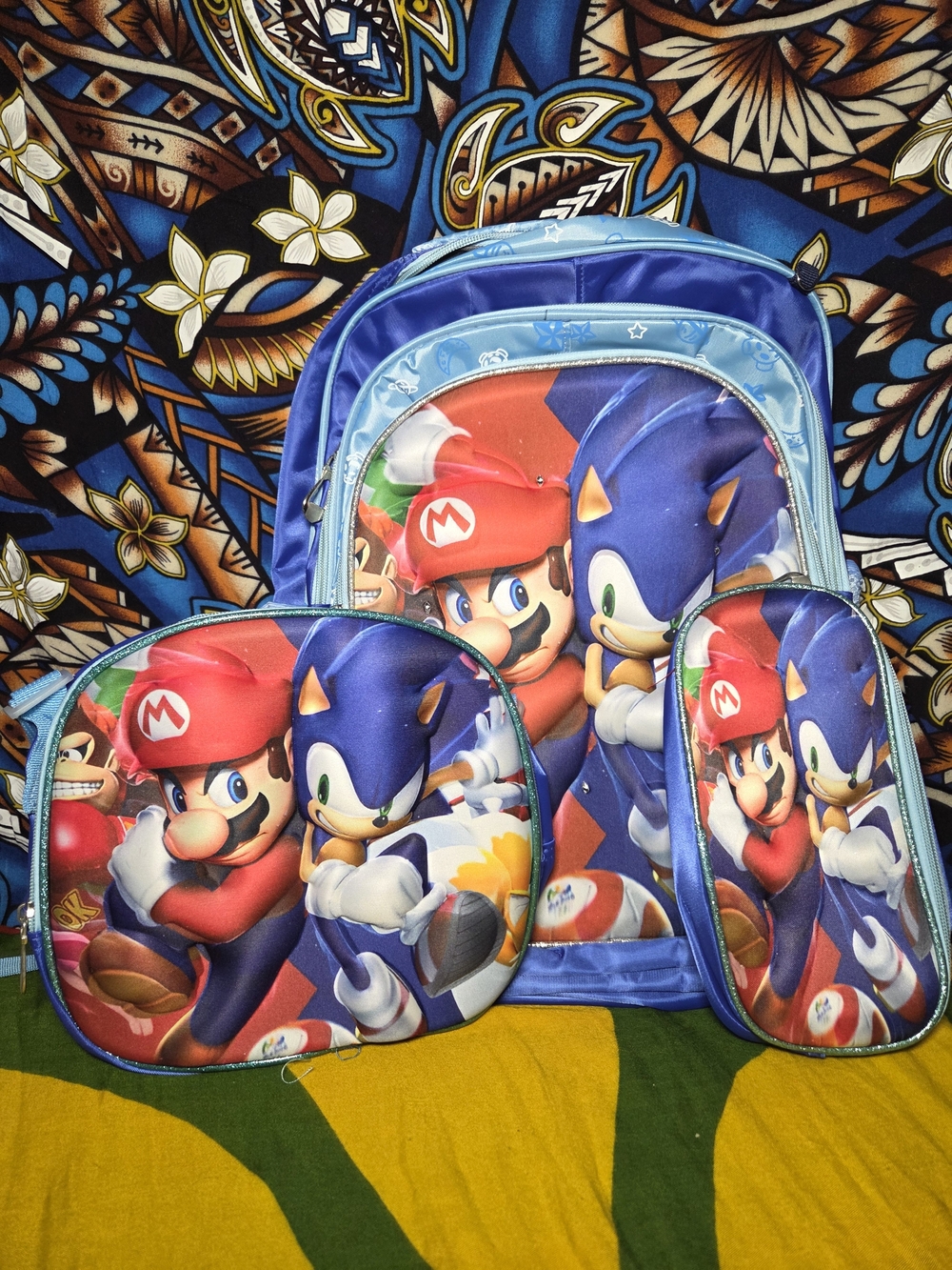 Blue Kids Backpack Set with Mario & Sonic Print